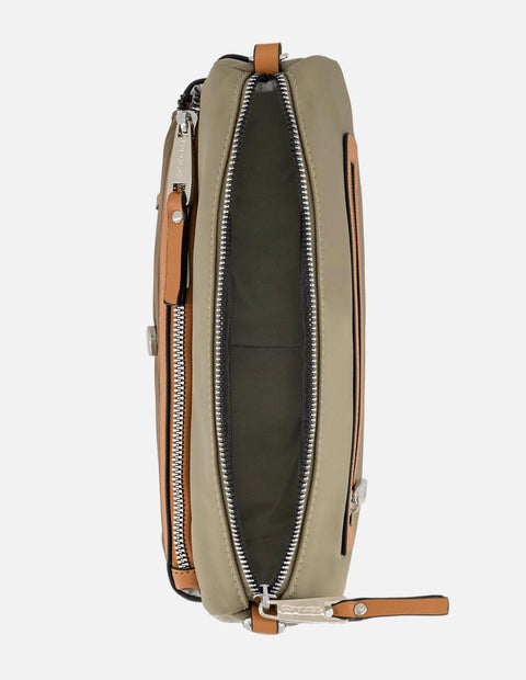 Bandolera verde en nylon y piel vegana para mujer con placa Pd