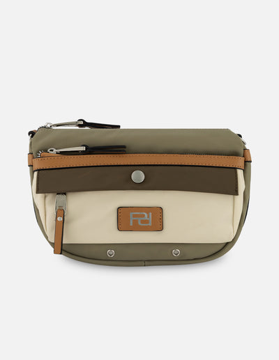 Bandolera verde en nylon y piel vegana para mujer con placa Pd