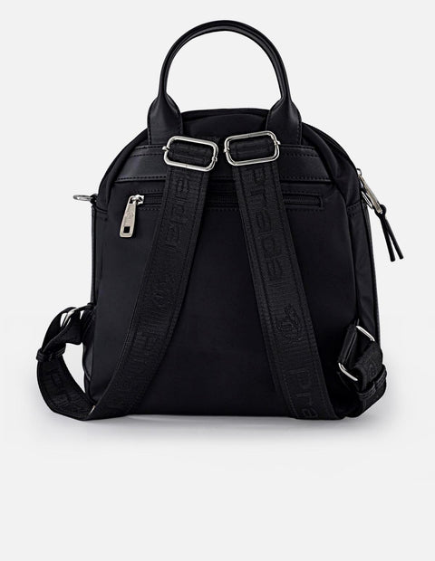 Mochila negra en nylon y piel vegana para mujer con diseño convertible