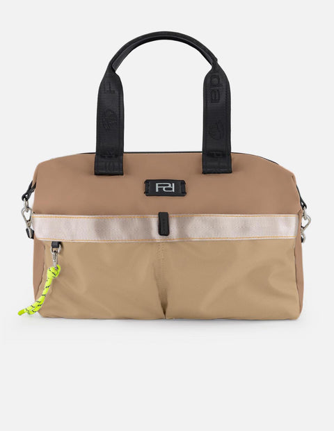 Bolso bowling beige en nylon y piel vegana para mujer