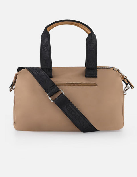 Bolso bowling beige en nylon y piel vegana para mujer