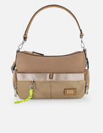 Bandolera beige en nylon y piel vegana para mujer con herrajes Pd