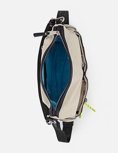 Bandolera blanca en nylon y piel vegana para mujer con placa Pd