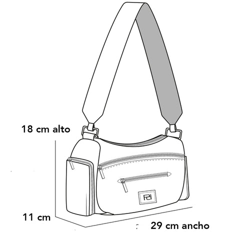 Bandolera blanca en nylon y piel vegana para mujer con placa Pd