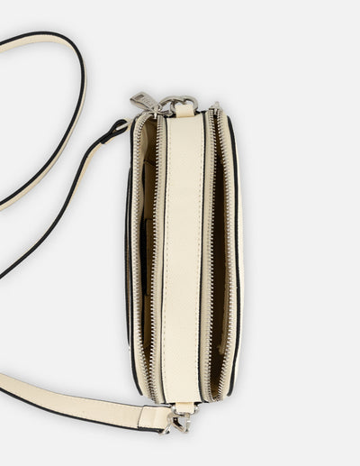 Bandolera blanca piel vegana para mujer con grabado Pd