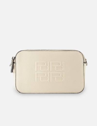 Bandolera blanca piel vegana para mujer con grabado Pd