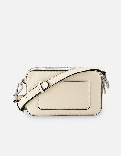 Bandolera blanca piel vegana para mujer con grabado Pd