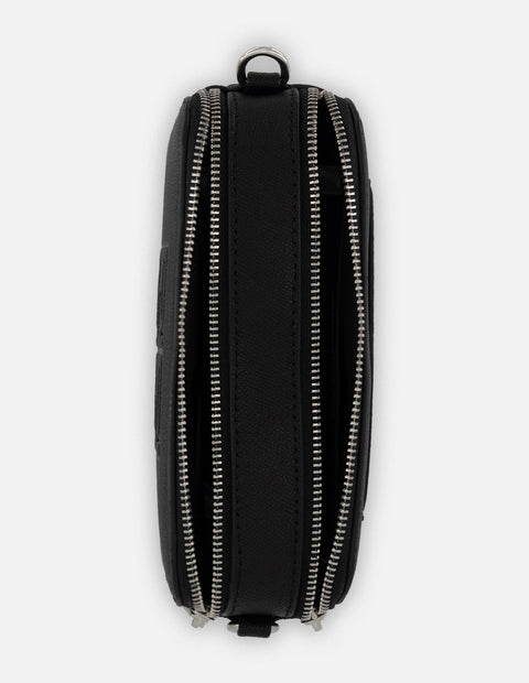 Bandolera negro piel vegana para mujer con grabado