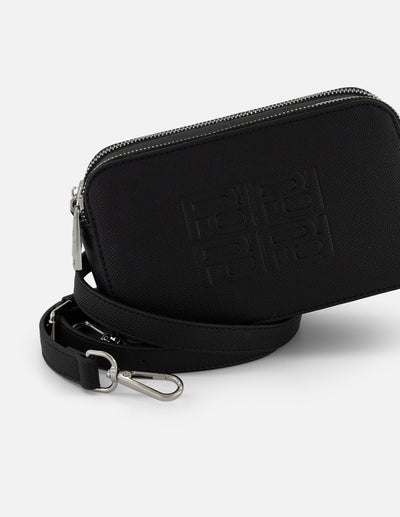 Bandolera negro piel vegana para mujer con grabado