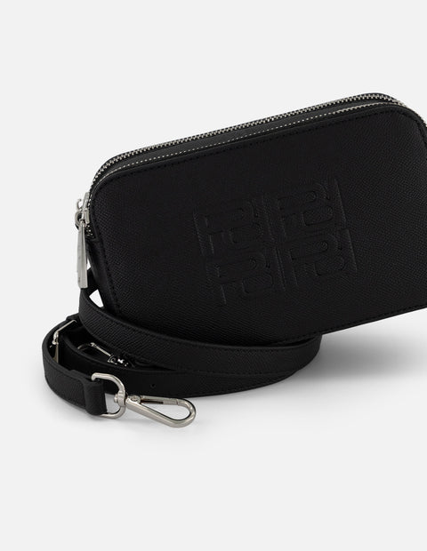 Bandolera negro piel vegana para mujer con grabado