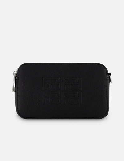 Bandolera negro piel vegana para mujer con grabado