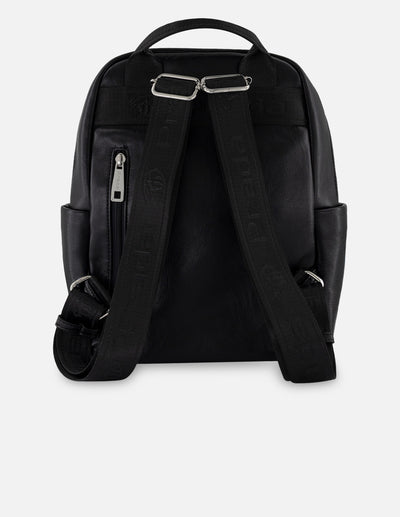 Mochila negra piel vegana para hombre con bolsillos múltiples