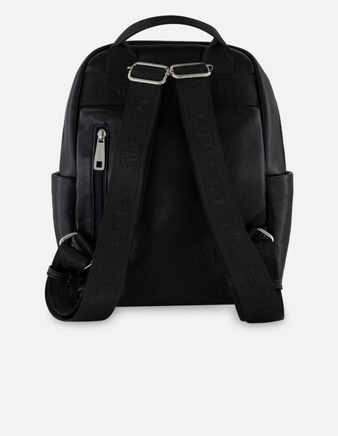 Mochila negra piel vegana para hombre con bolsillos múltiples