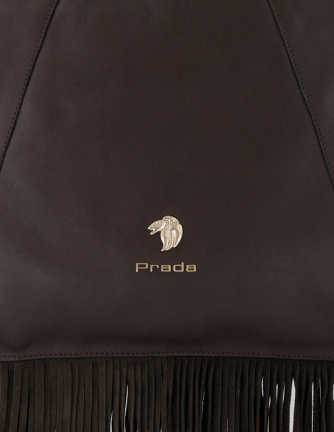 Bolso de hombro café piel para mujer con flecos