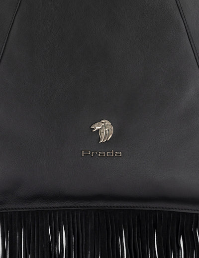 Bolso de hombro negro piel para mujer con flecos