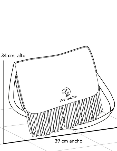 Bolso de hombro negro piel para mujer con flecos