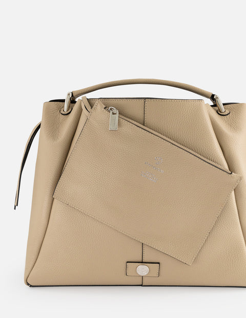 Bolso de hombro beige piel para mujer con bolsito interno