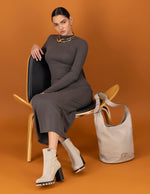 Bolso bucket hueso piel de mujer piel bombedada
