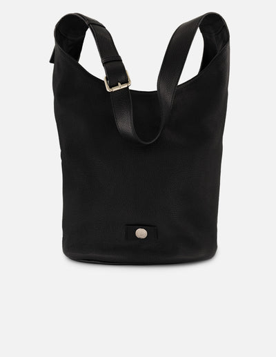 Bolso bucket negro piel de mujer piel bombedada