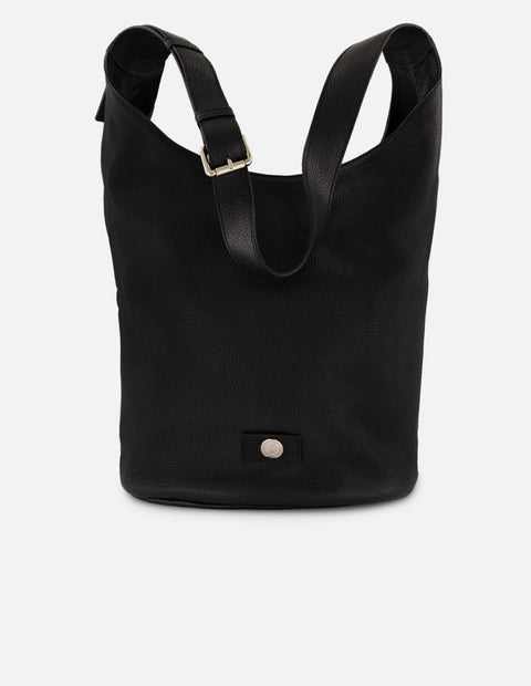 Bolso bucket negro piel de mujer piel bombedada
