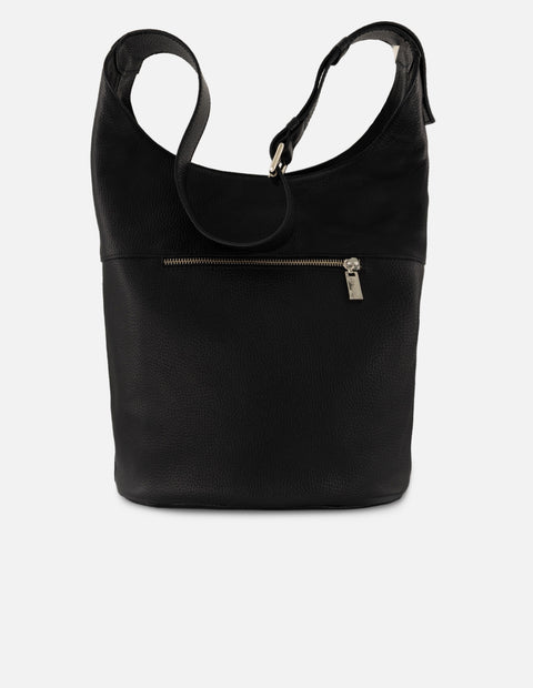 Bolso bucket negro piel de mujer piel bombedada