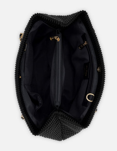Bolso de hombro negro piel vegana para mujer con capitonado
