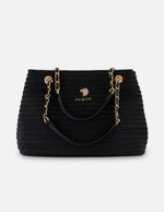 Bolso de hombro negro piel vegana para mujer con capitonado