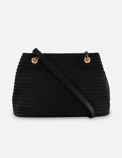 Bolso de hombro negro piel vegana para mujer con capitonado