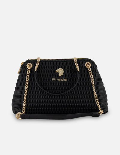 Bandolera negra piel vegana para mujer con capitonado