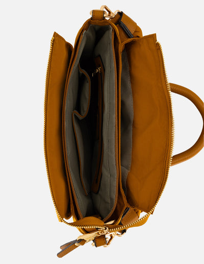 Mochila mostaza nylon de mujer asa trenzada