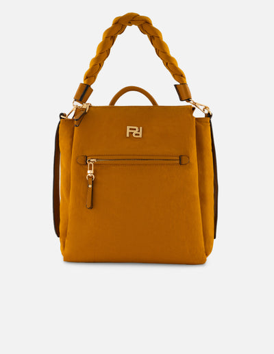 Mochila mostaza nylon de mujer asa trenzada