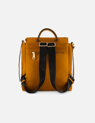 Mochila mostaza nylon de mujer asa trenzada