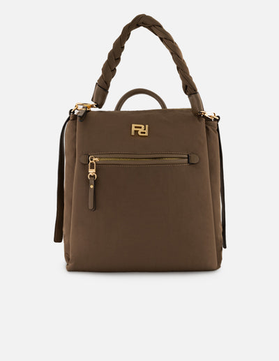 Mochila color beige nylon de mujer asa trenzada