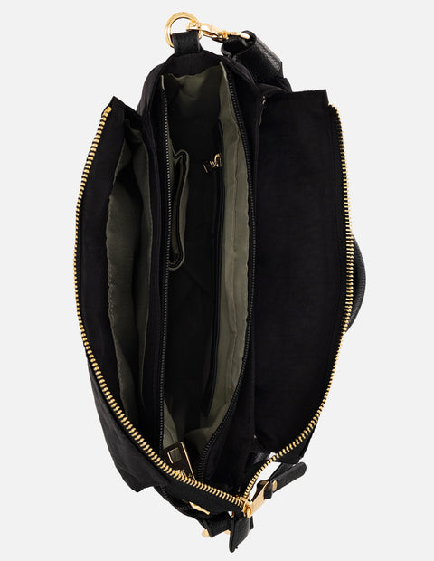 Mochila negra nylon de mujer asa trenzada