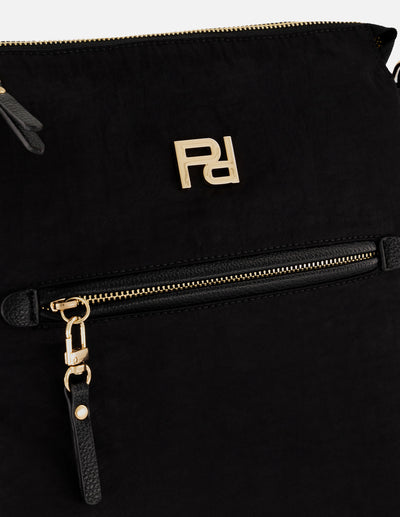 Mochila negra nylon de mujer asa trenzada