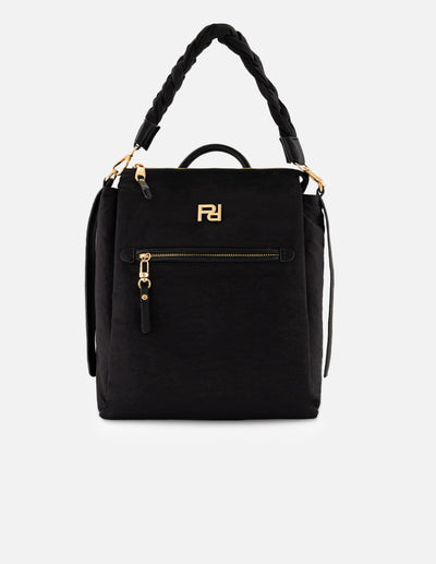 Mochila negra nylon de mujer asa trenzada