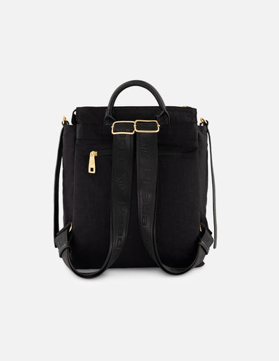 Mochila negra nylon de mujer asa trenzada