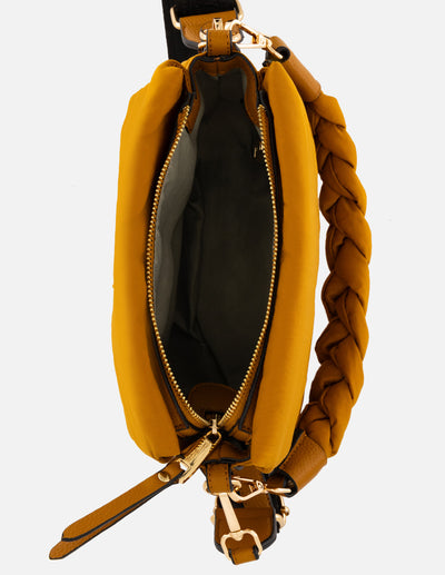 Bandolera color amarillo nylon de mujer asa trenzada