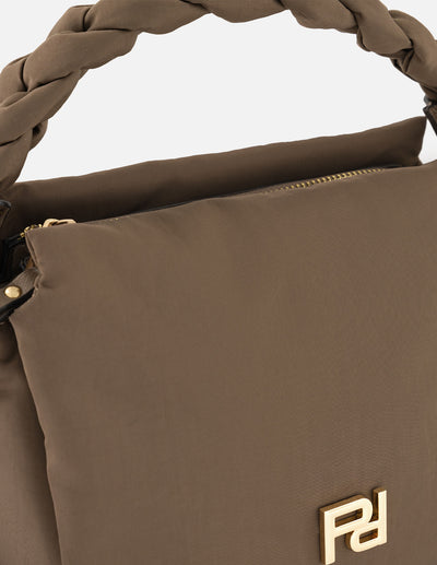 Bandolera color beige nylon de mujer asa trenzada