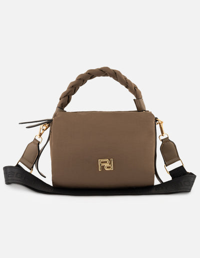Bandolera color beige nylon de mujer asa trenzada