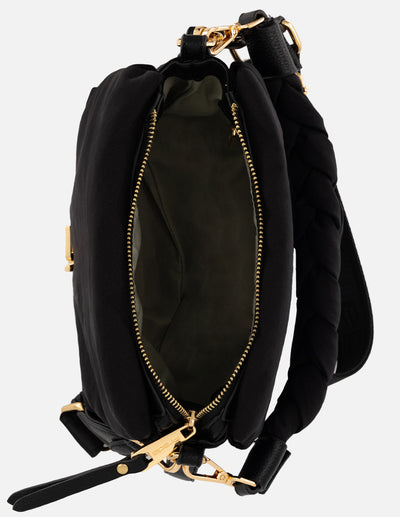 Bandolera negra nylon de mujer asa trenzada