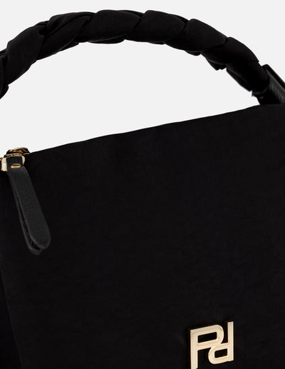 Bandolera negra nylon de mujer asa trenzada