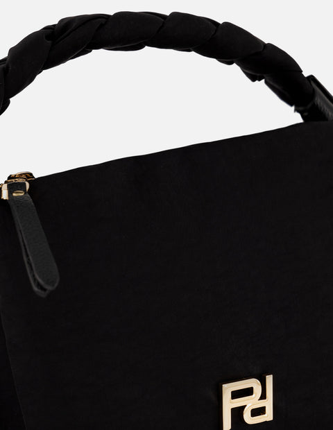 Bandolera negra nylon de mujer asa trenzada