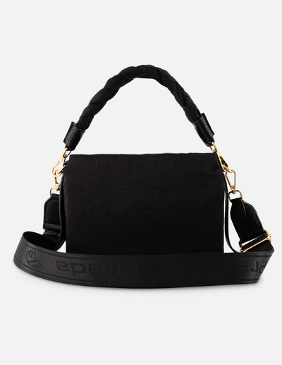 Bandolera negra nylon de mujer asa trenzada