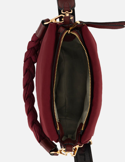 Bandolera color vino nylon de mujer asa trenzada