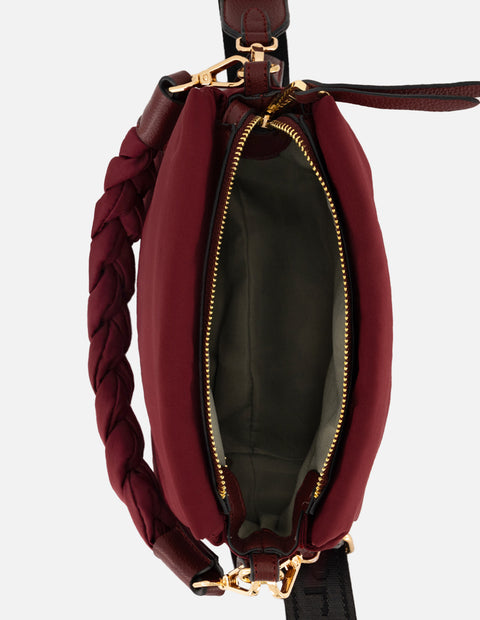 Bandolera color vino nylon de mujer asa trenzada