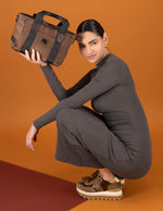 Bolso de mano cafe nylon de mujer correa con Pd