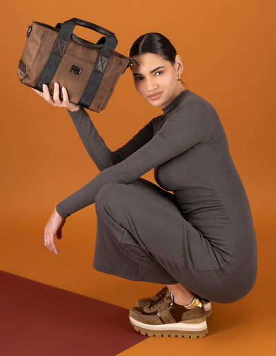 Bolso de mano cafe nylon de mujer correa con Pd
