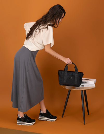 Bolso de mano negro nylon de mujer correa con Pd