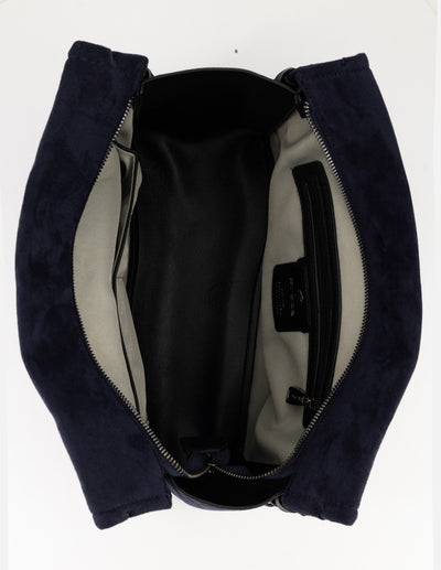 Bolso hombro azul de mujer ante vegano Pd con cadena plateada